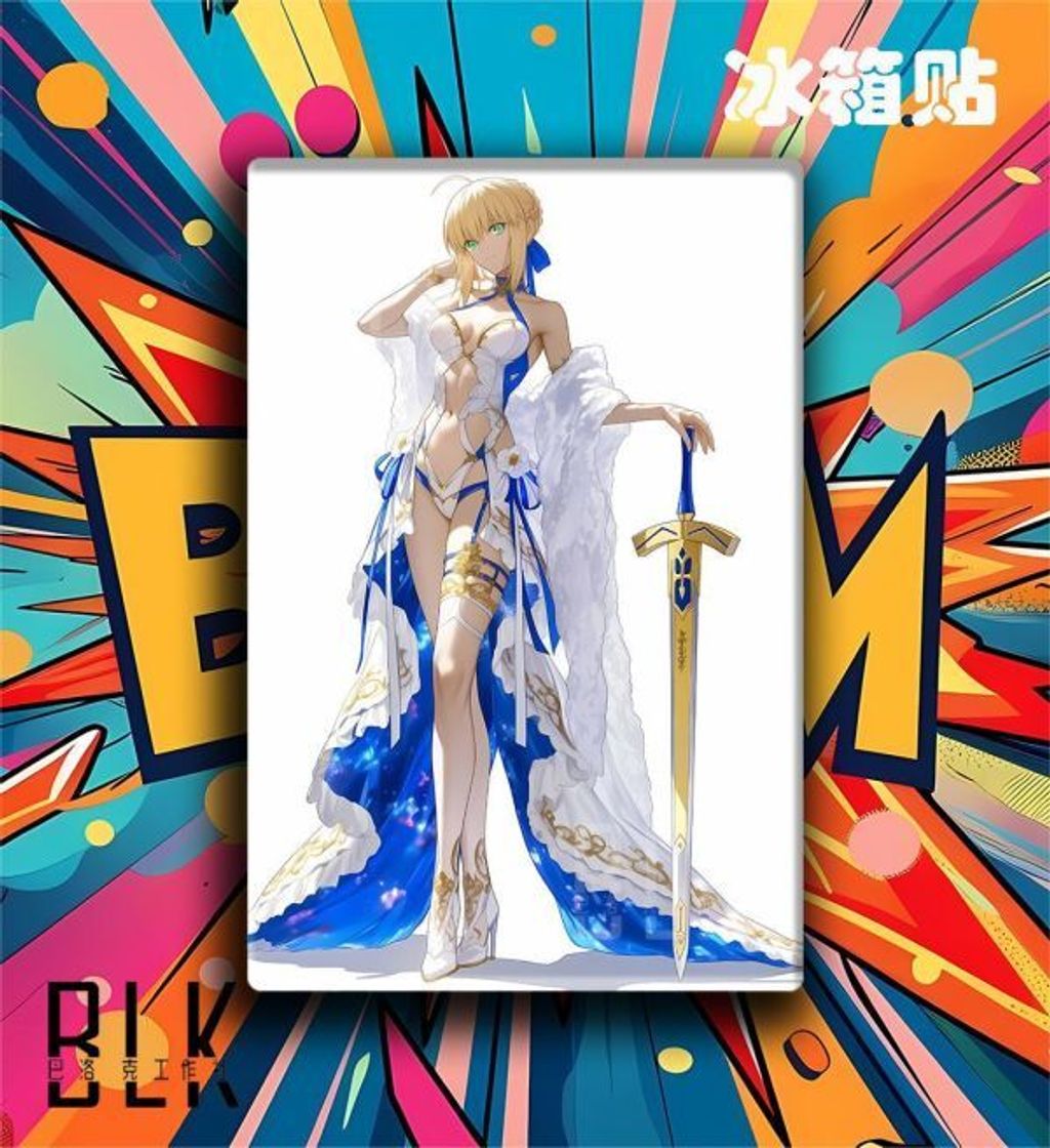 海外代購巴洛克_《白衣saber》阿爾托莉雅·潘德拉貢亞瑟王裝飾畫冰箱貼_2