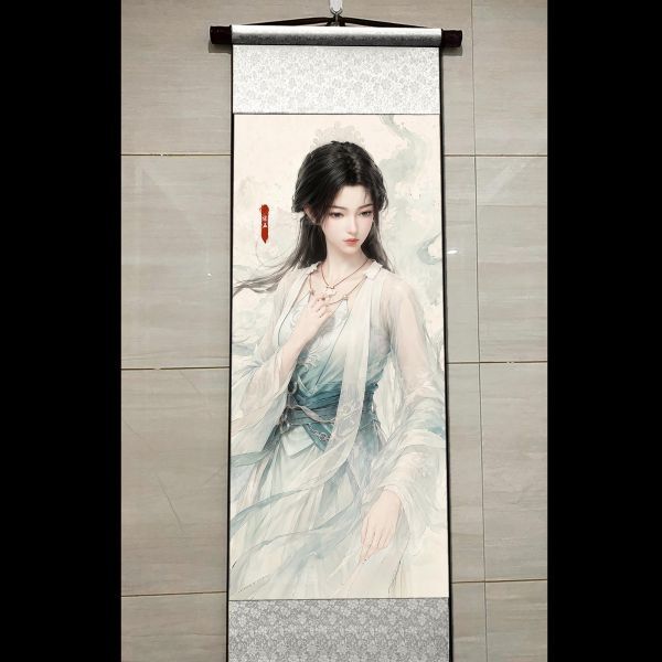 海外代購阿喵畫社_國色天香_宋玉仙子_國風捲軸錦緞高清精裱畫_1
