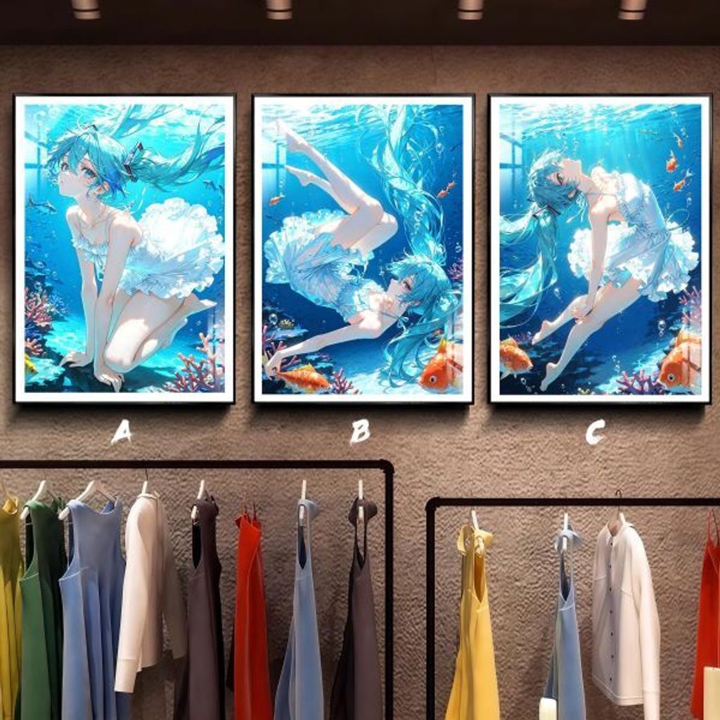 海外代購阿喵畫社_初音_初音未來_深海祕境三聯_新品12K主題高清裝飾畫_透明卡_3