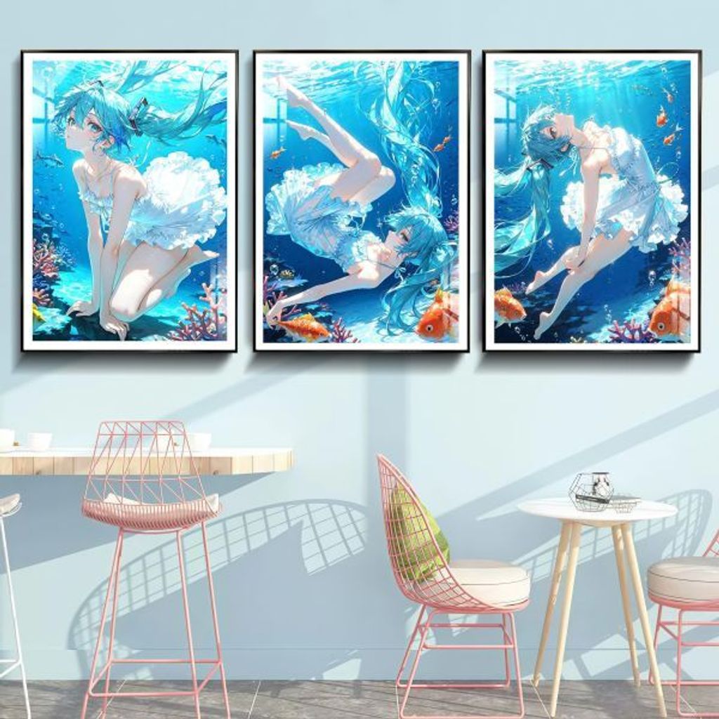 海外代購阿喵畫社_初音_初音未來_深海祕境三聯_新品12K主題高清裝飾畫_透明卡_2