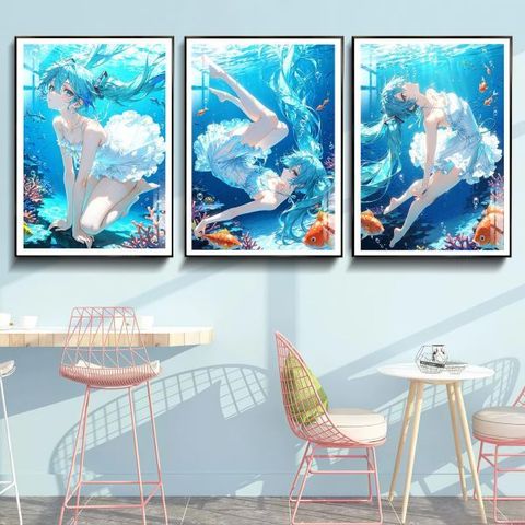 海外代購阿喵畫社_初音_初音未來_深海祕境三聯_新品12K主題高清裝飾畫_透明卡_2