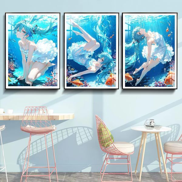 海外代購阿喵畫社_初音_初音未來_深海祕境三聯_新品12K主題高清裝飾畫_透明卡_2