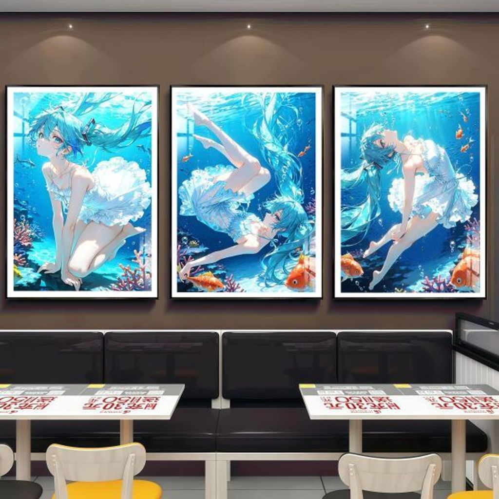 海外代購阿喵畫社_初音_初音未來_深海祕境三聯_新品12K主題高清裝飾畫_透明卡_1