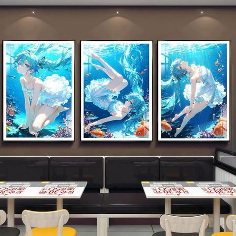 海外代購阿喵畫社_初音_初音未來_深海祕境三聯_新品12K主題高清裝飾畫_透明卡_1