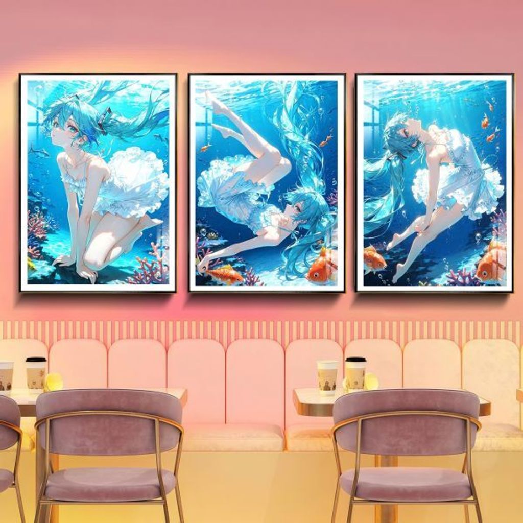 海外代購阿喵畫社_初音_初音未來_深海祕境三聯_新品12K主題高清裝飾畫_透明卡_4