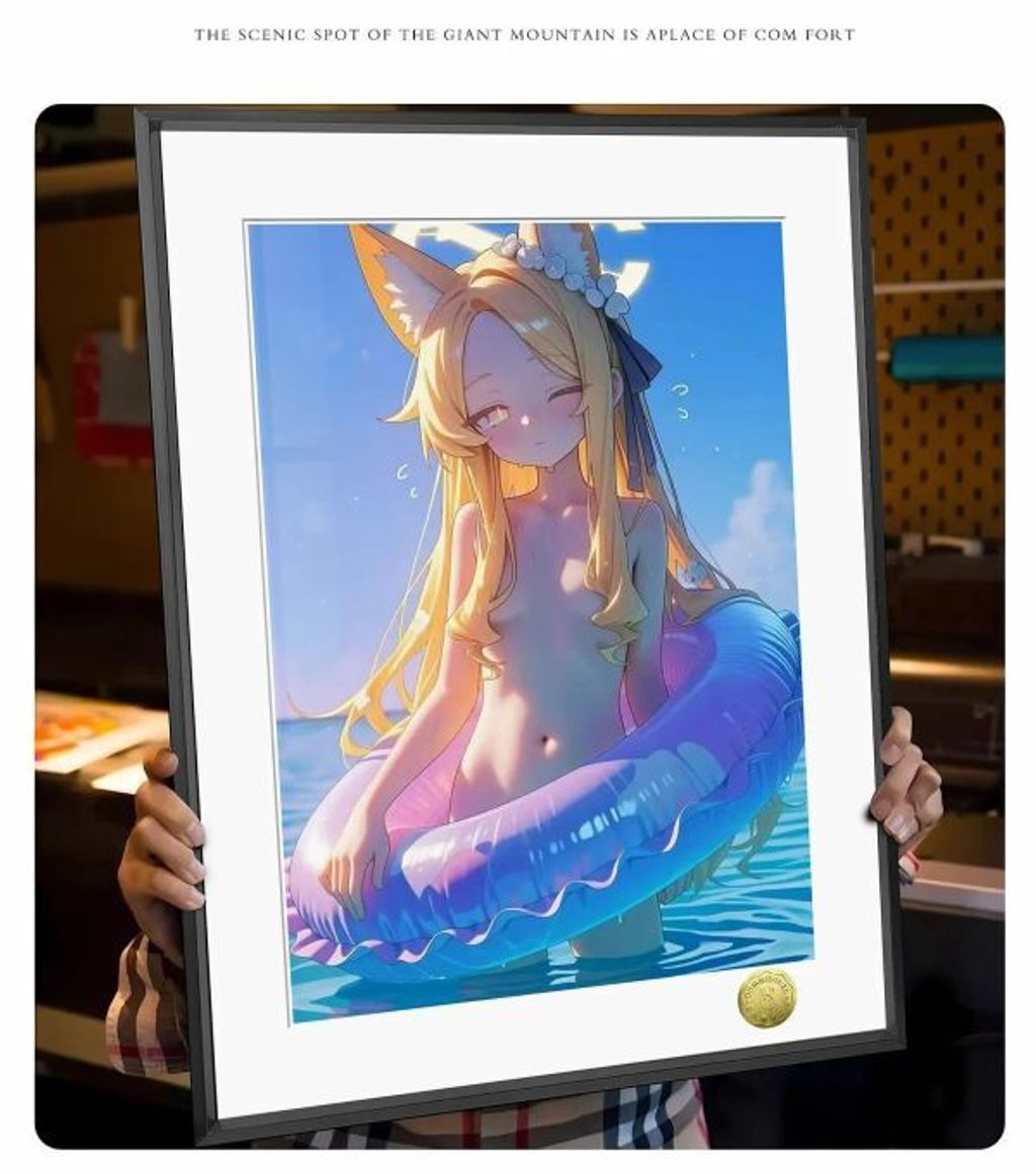 海外代購皇呱《狐耳少女》蔚藍檔案百合園聖婭裝飾畫_午睡毯_地毯_4