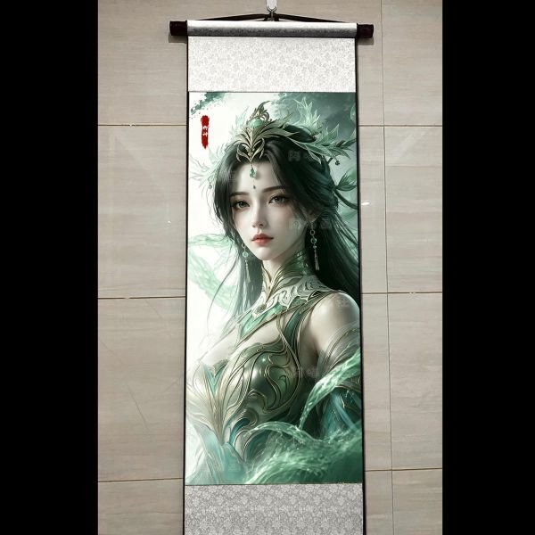 海外代購阿喵畫社_柳神半身像_國風捲軸錦緞高清精裱畫_1
