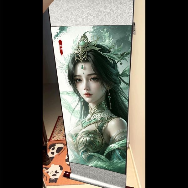 海外代購阿喵畫社_柳神半身像_國風捲軸錦緞高清精裱畫_2