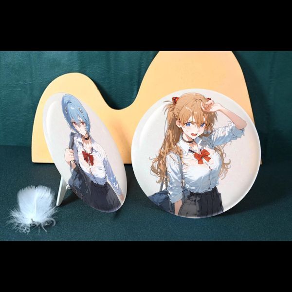 海外代購阿喵畫社_綾波麗明日香組合_16cm雙閃幻彩特大徽章桌面擺飾_3