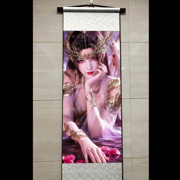 海外代購阿喵畫社_絕色天香_美杜莎_國風捲軸錦緞高清精裱畫_1