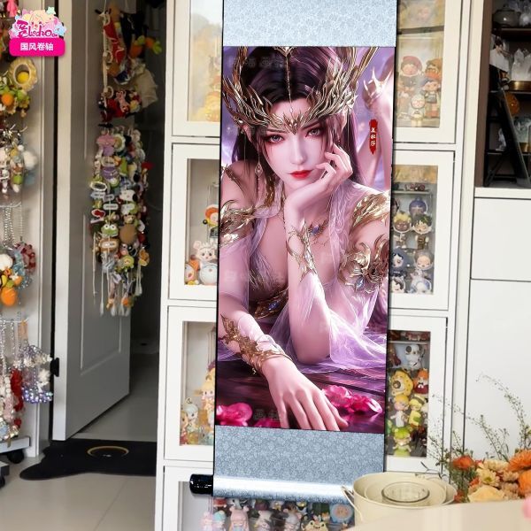 海外代購阿喵畫社_絕色天香_美杜莎_國風捲軸錦緞高清精裱畫_3