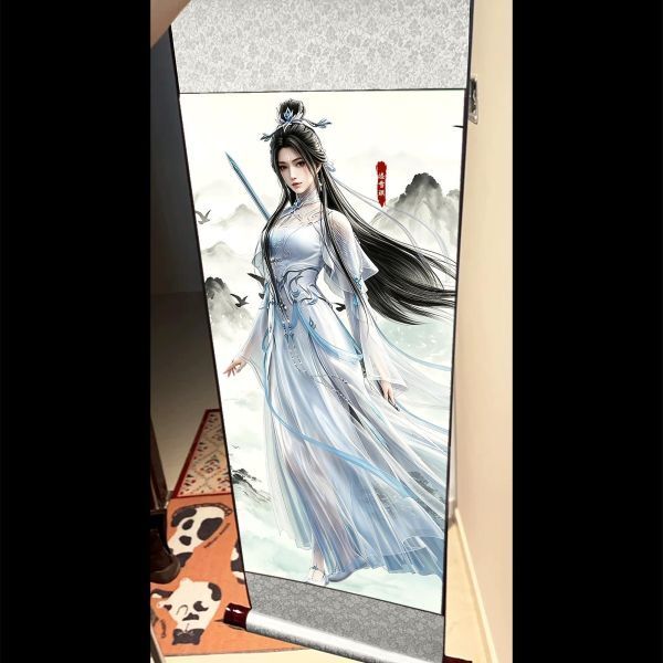 海外代購阿喵畫社_國色天香_陸雪琪全身像捲軸畫_國風捲軸錦緞高清精裱畫_3