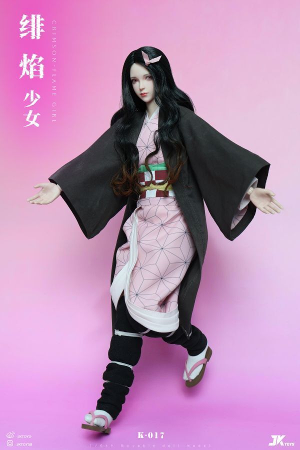 預定JKtoys_16緋焰少女-祢豆子cosplay版_可動眼植發頭雕_可動人偶_7