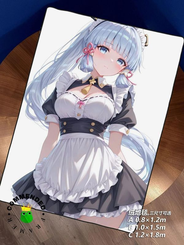 海外代購皇呱_《冰藍小女僕》_原神裡綾華冰藍小女僕同人周邊裝飾畫_午睡毯_地毯_4
