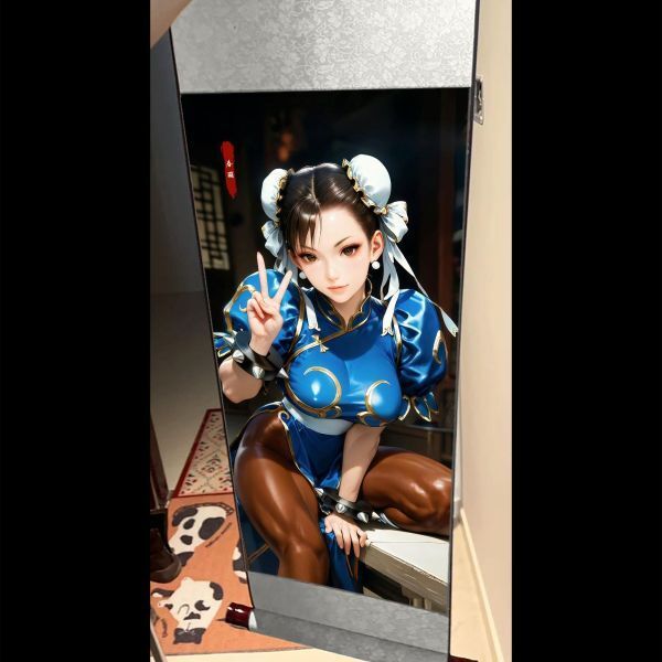 海外代購阿喵畫社_春麗_國風捲軸錦緞高清精裱畫_2