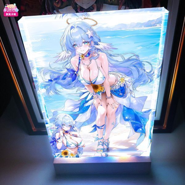 海外代購阿喵畫社_海風吹吹_知更鳥發光卡磚_2cm厚大號特效發光手辦架展示磚_1