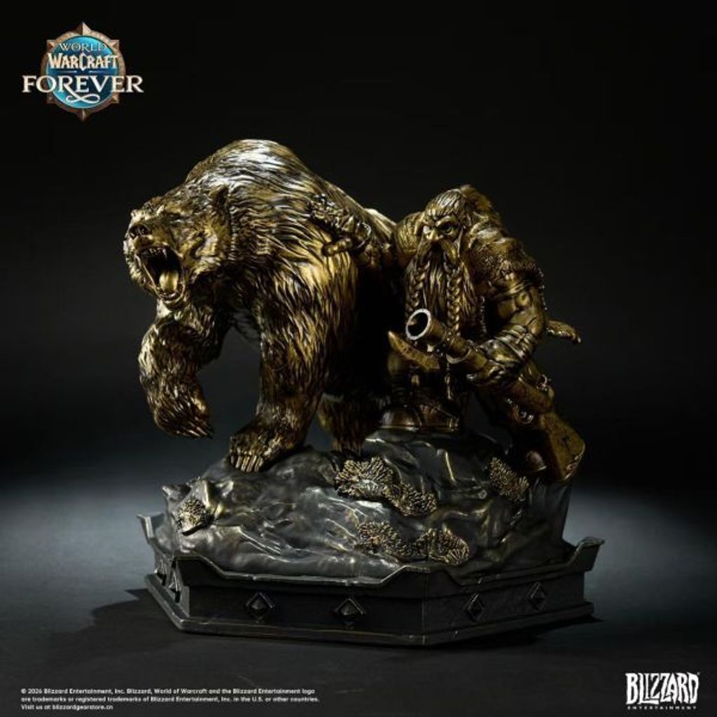 預定Blizzard_暴雪遊戲_魔獸世界_無限_矮人獵人與巨熊_銅色典藏雕像_3