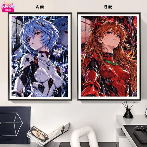 海外代購阿喵畫社_戰損版_EVA明日香綾波麗雙聯_新品12K超清主題裝飾畫週邊_1