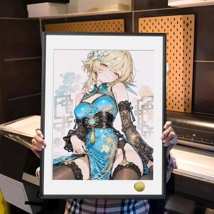 海外代購皇呱_《青璃龍螢》_原神螢藍金龍紋旗袍同人周邊裝飾畫_午睡毯_地毯_1