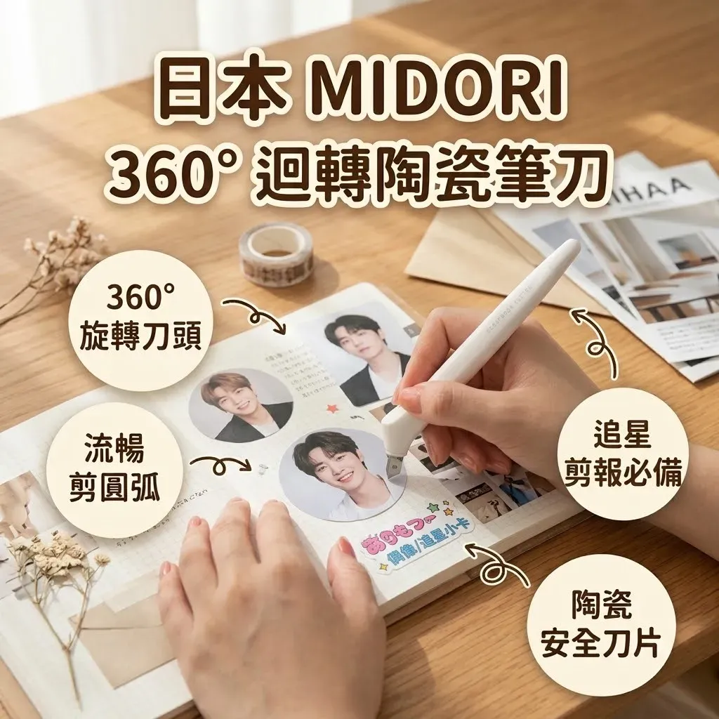 日本 MIDORI 360° 迴轉陶瓷筆刀 會轉彎喔 喜歡手帳、拼貼、追星小卡的朋友，這款真的可以認識一下！✨
