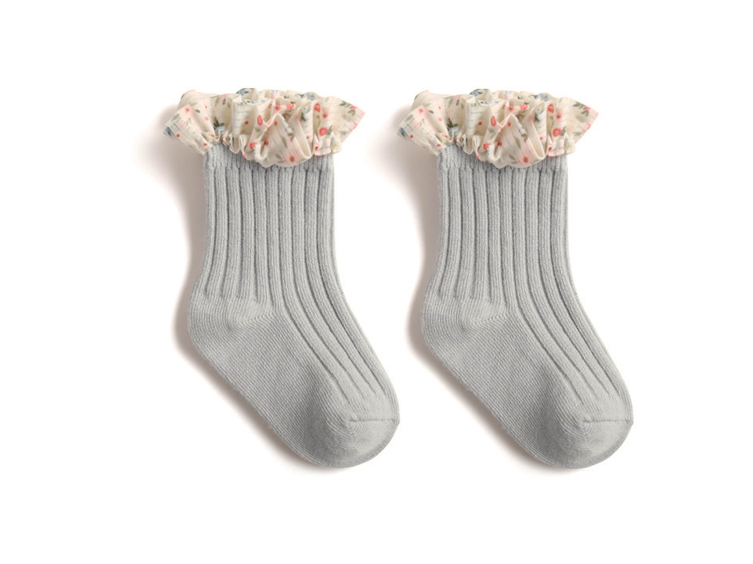 小花滾邊素色嬰幼童襪01