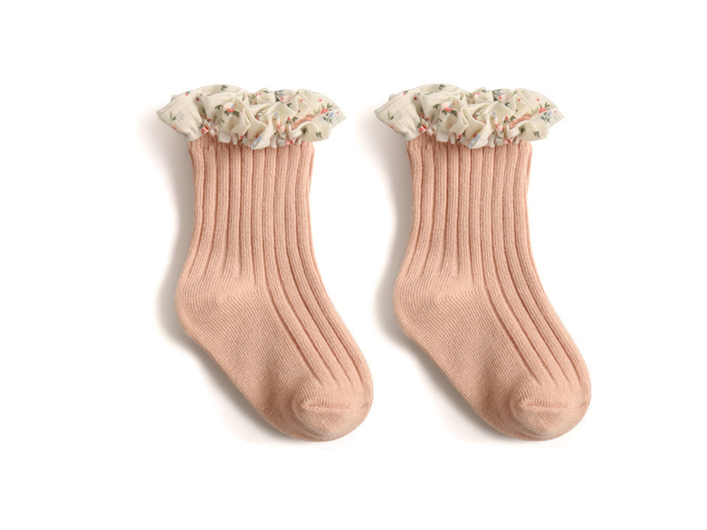 小花滾邊素色嬰幼童襪03