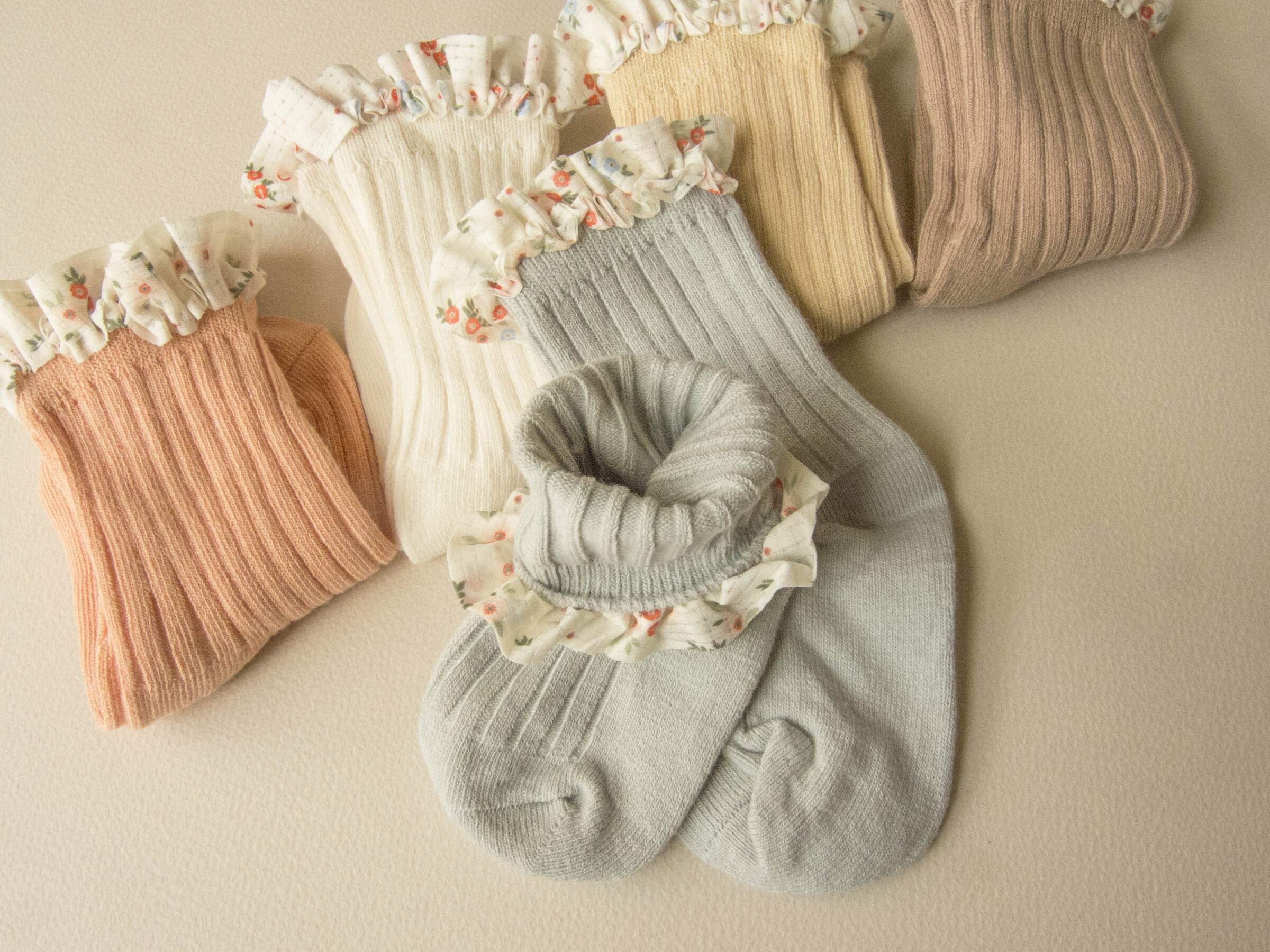 小花滾邊素色嬰幼童襪09