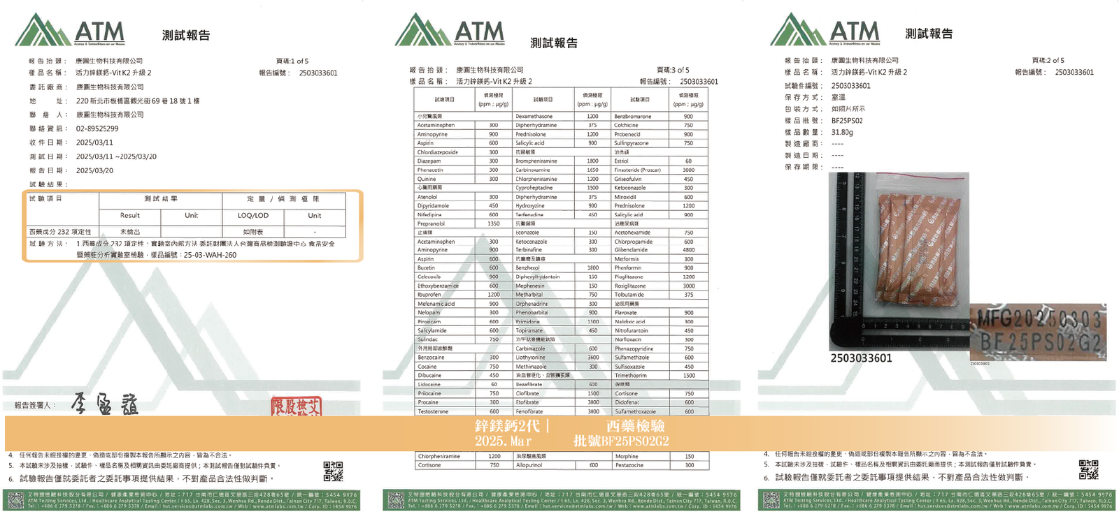 活力鋅鎂鈣 2025年3月 西藥檢驗報告
