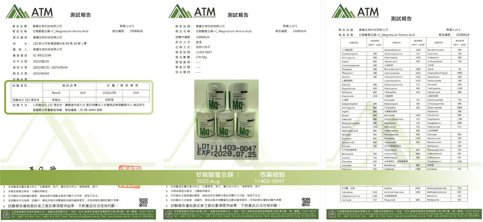 甘胺酸螯合鎂 2025年9月 西藥檢驗報告