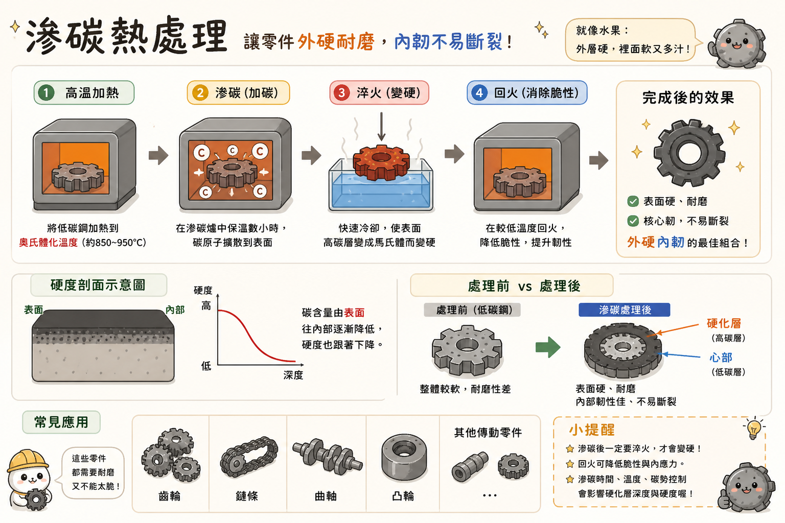 滲碳熱處理(可愛版示意圖)