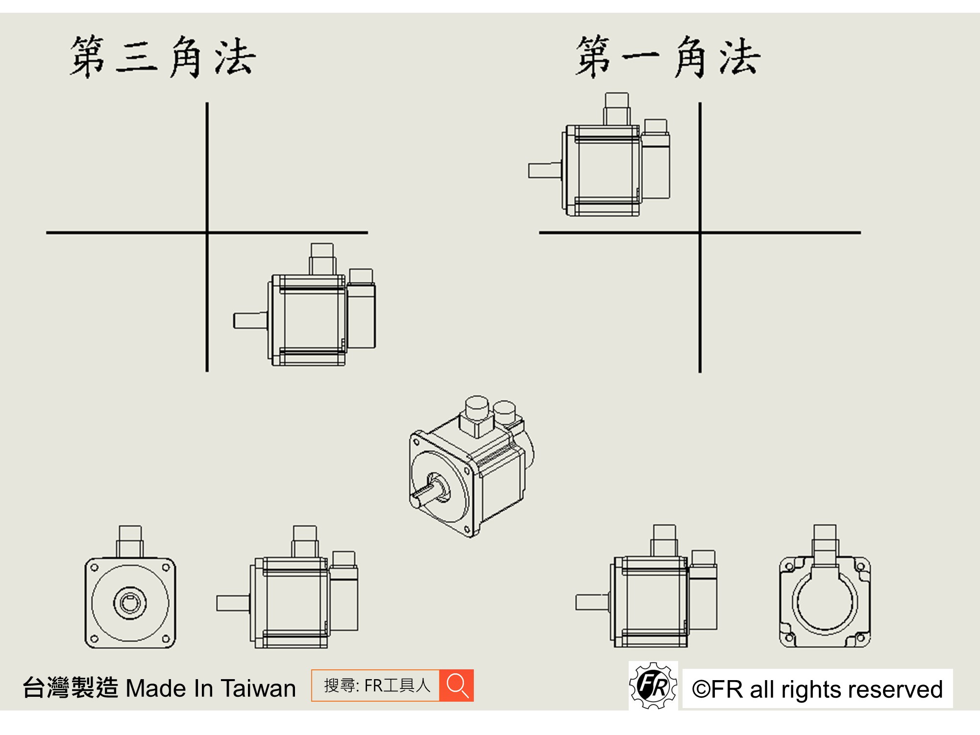 第一角法與第三角法-示意圖