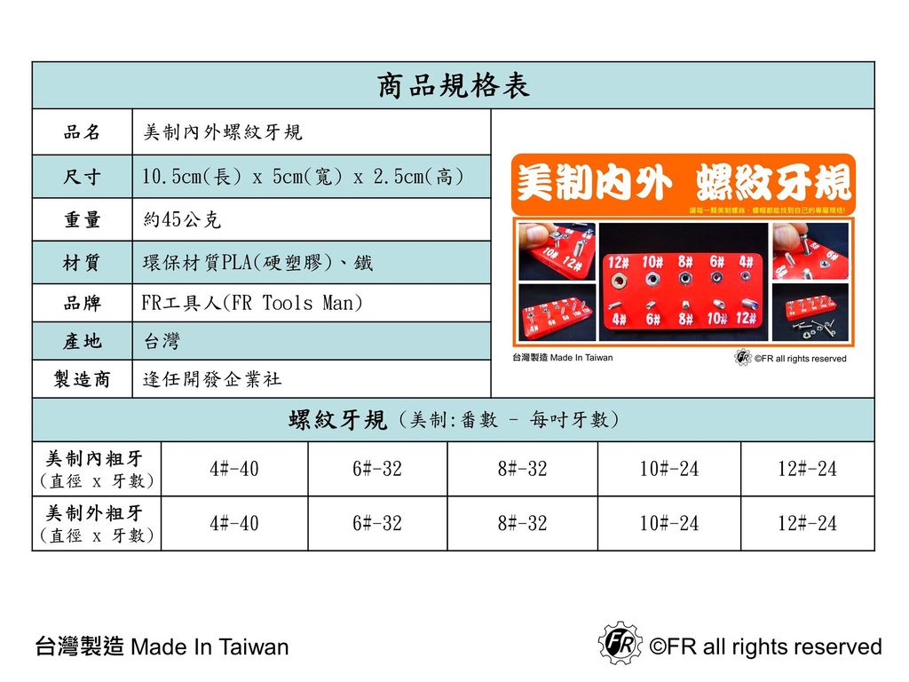 美制內外螺紋牙規-規格表