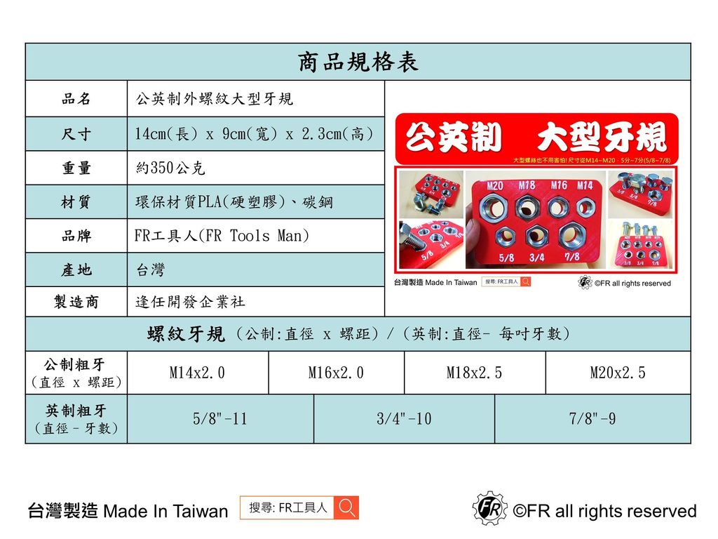 公英制外螺紋大型牙規規格表