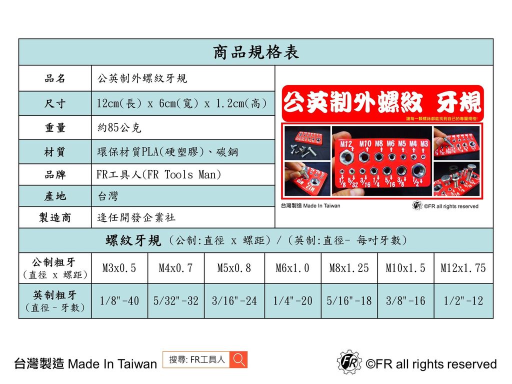 公英制外螺紋牙規規格表