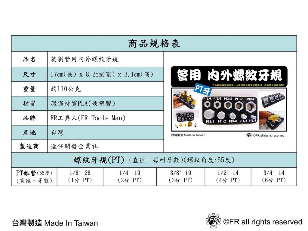 英制管用內外螺紋牙規(PT牙)-規格表