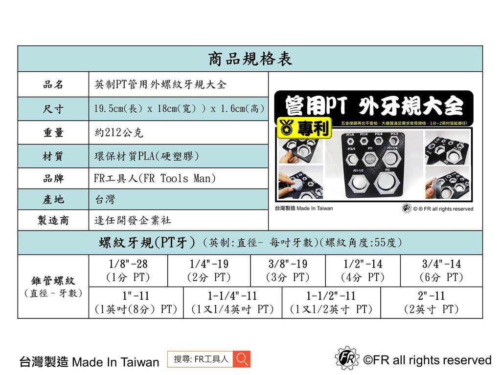 英制管用外螺紋牙規大全(PT)-規格表