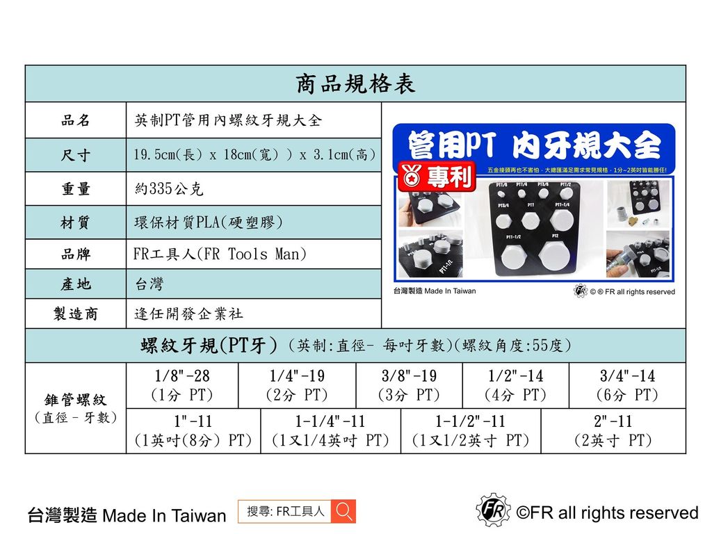 英制管用內螺紋牙規大全(PT)-規格表