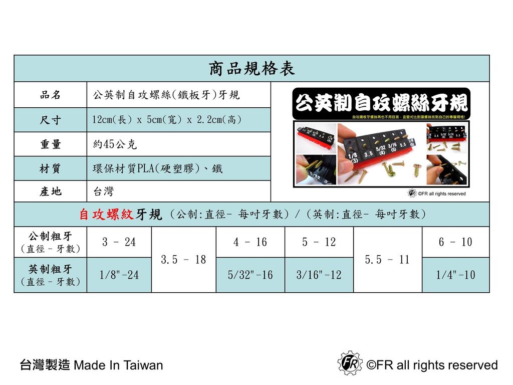 公英制自攻螺絲牙規規格表
