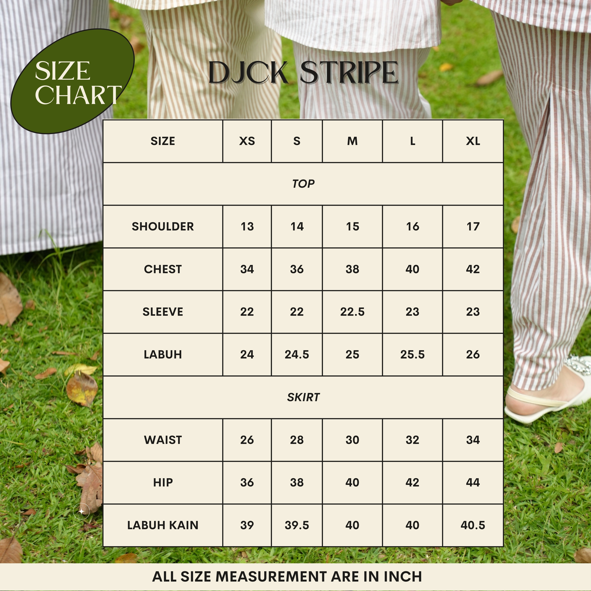DJCK STRIPE SIZE CHART