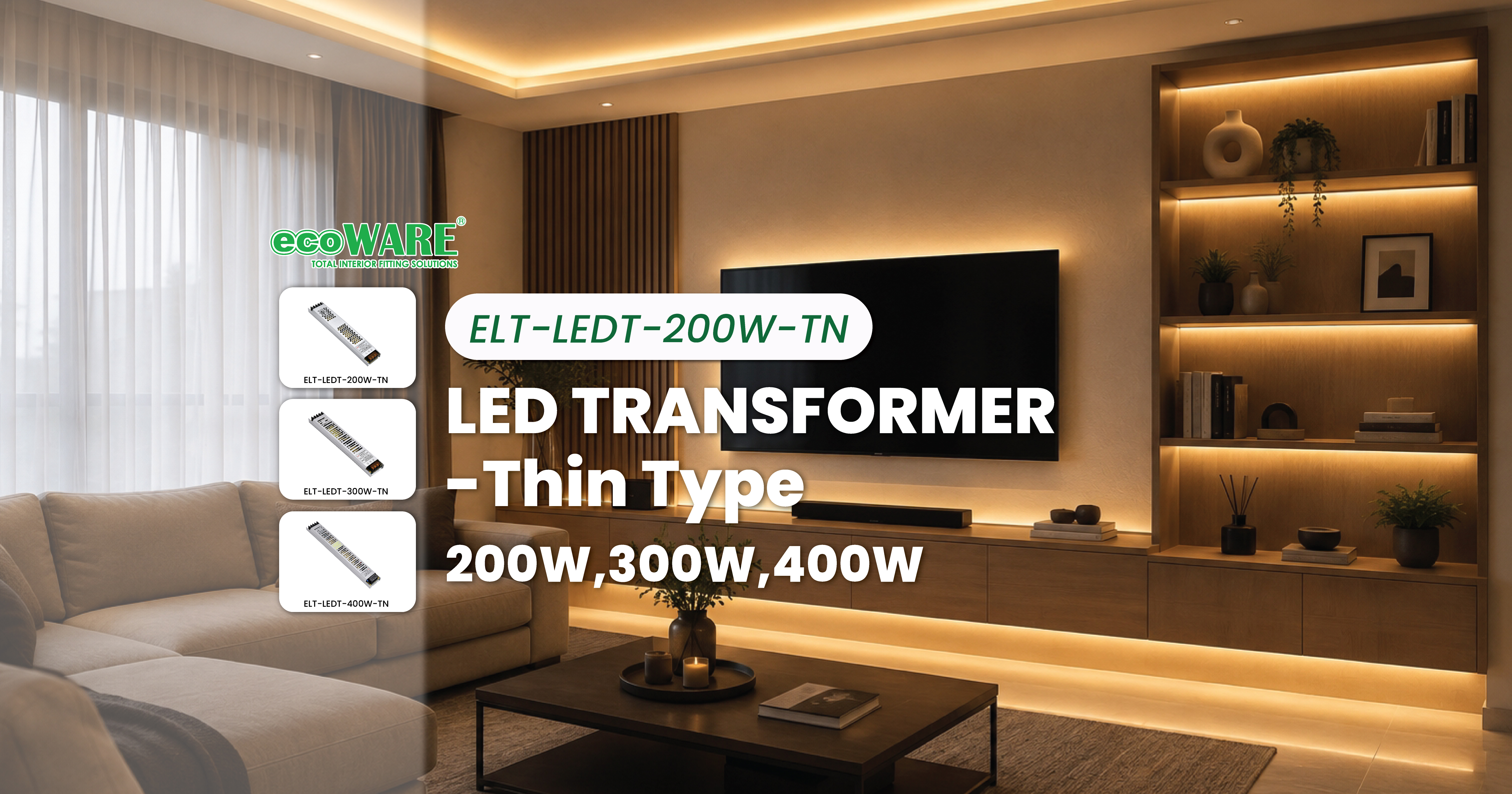 Slim LED Transformers for Cabinet Lighting: 200W, 300W and 400W Options