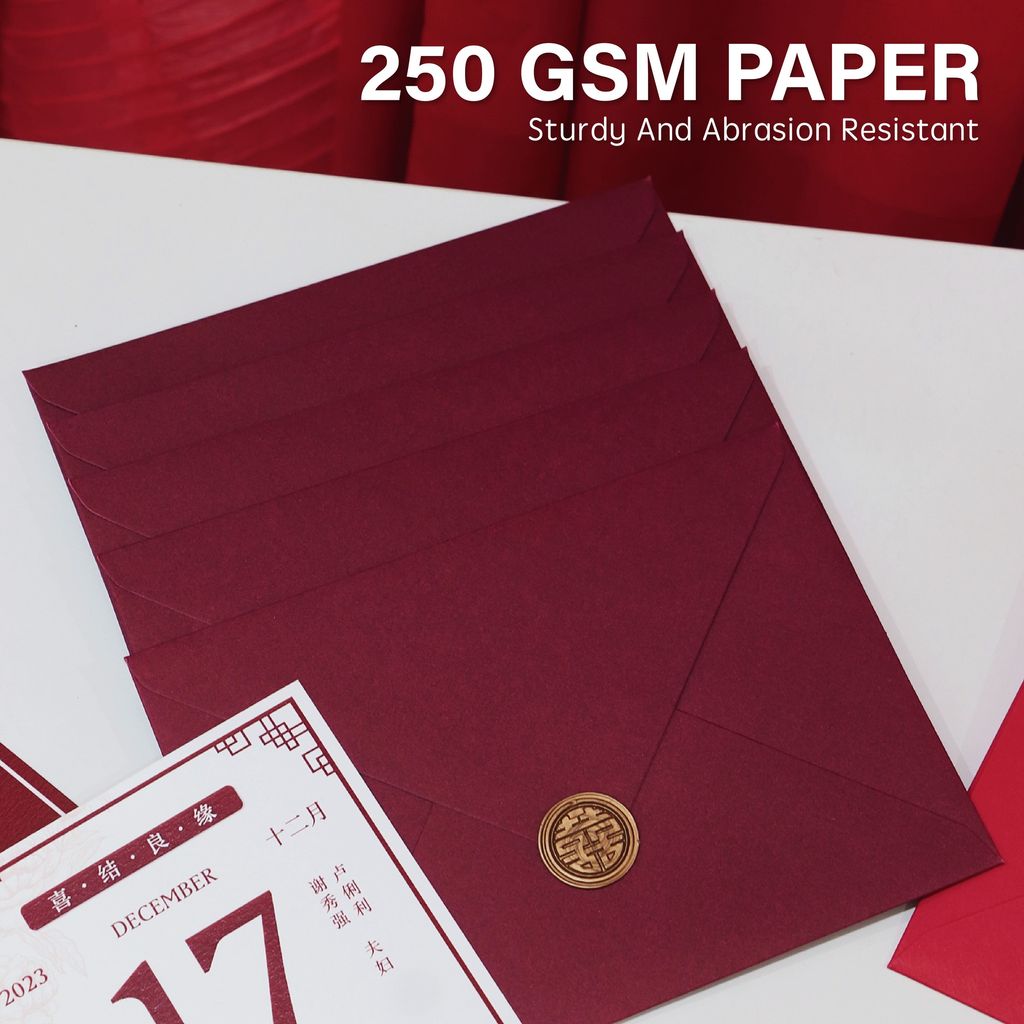 OHJOLLY 1Pcs A5 Envelope Wedding Card 250gsm Red Envelope A5 Wedding Envelope Sampul Kad Kahwin Envelope 信封 喜帖信封 红色信封 4