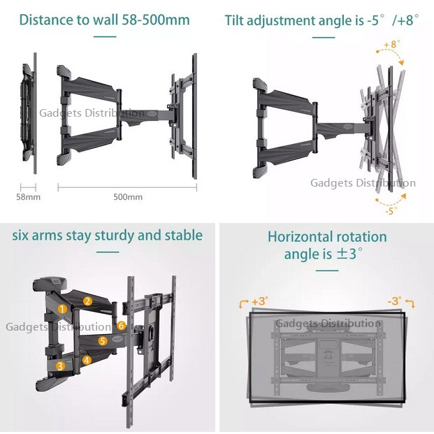 500mm Arm Extension KALOC S8 40 to 85 Inch Large Heavy Duty TV
