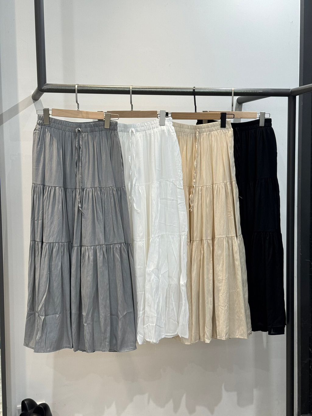 CJ0133麻紗鬆緊腰含口袋蛋糕長裙