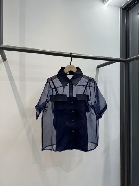 CJ0073百搭透視感附贈背心短袖襯衫