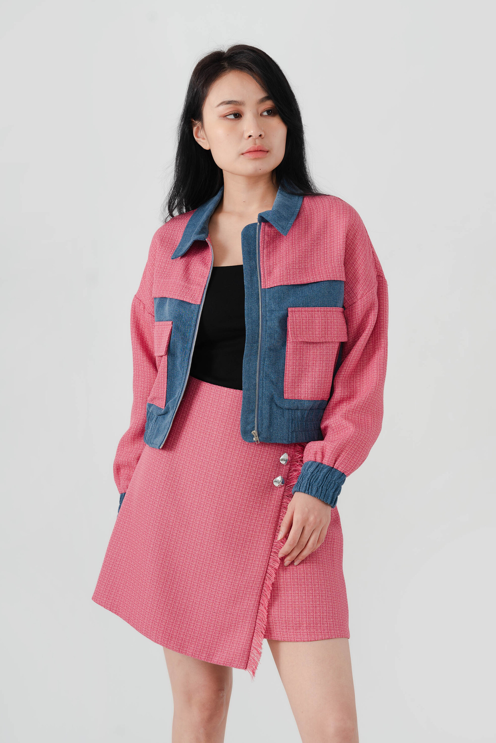 Rylee Tweed Denim Spliced Jacket3