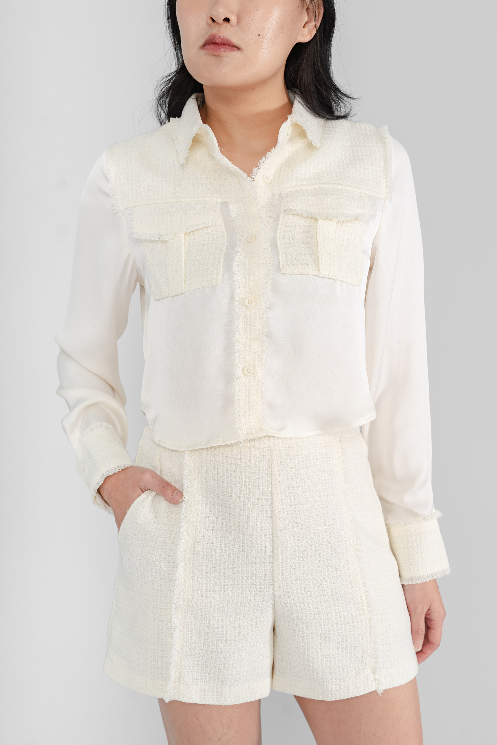 Naomi Satin & Tweed Spliced Blouse14