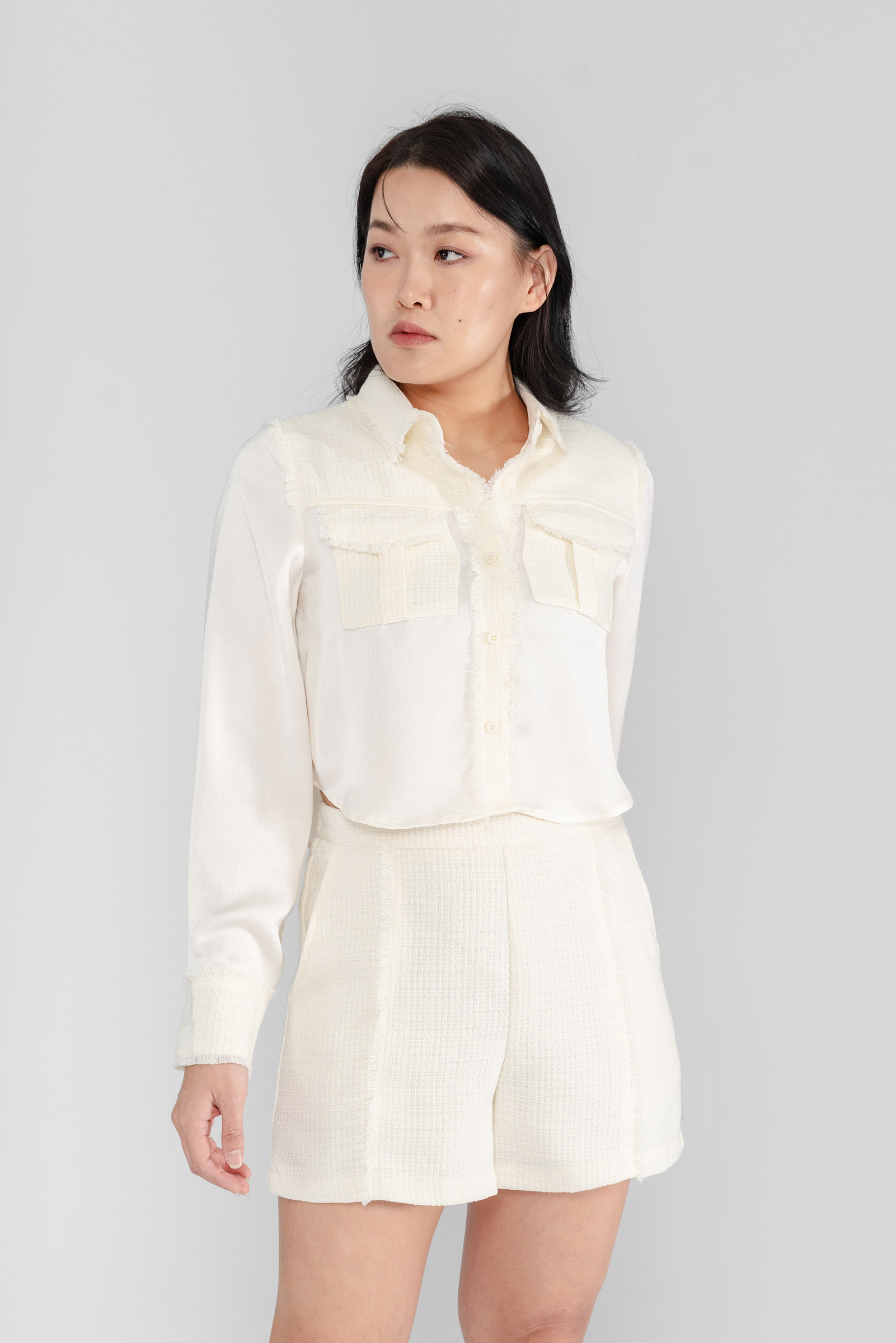 Naomi Satin & Tweed Spliced Blouse13