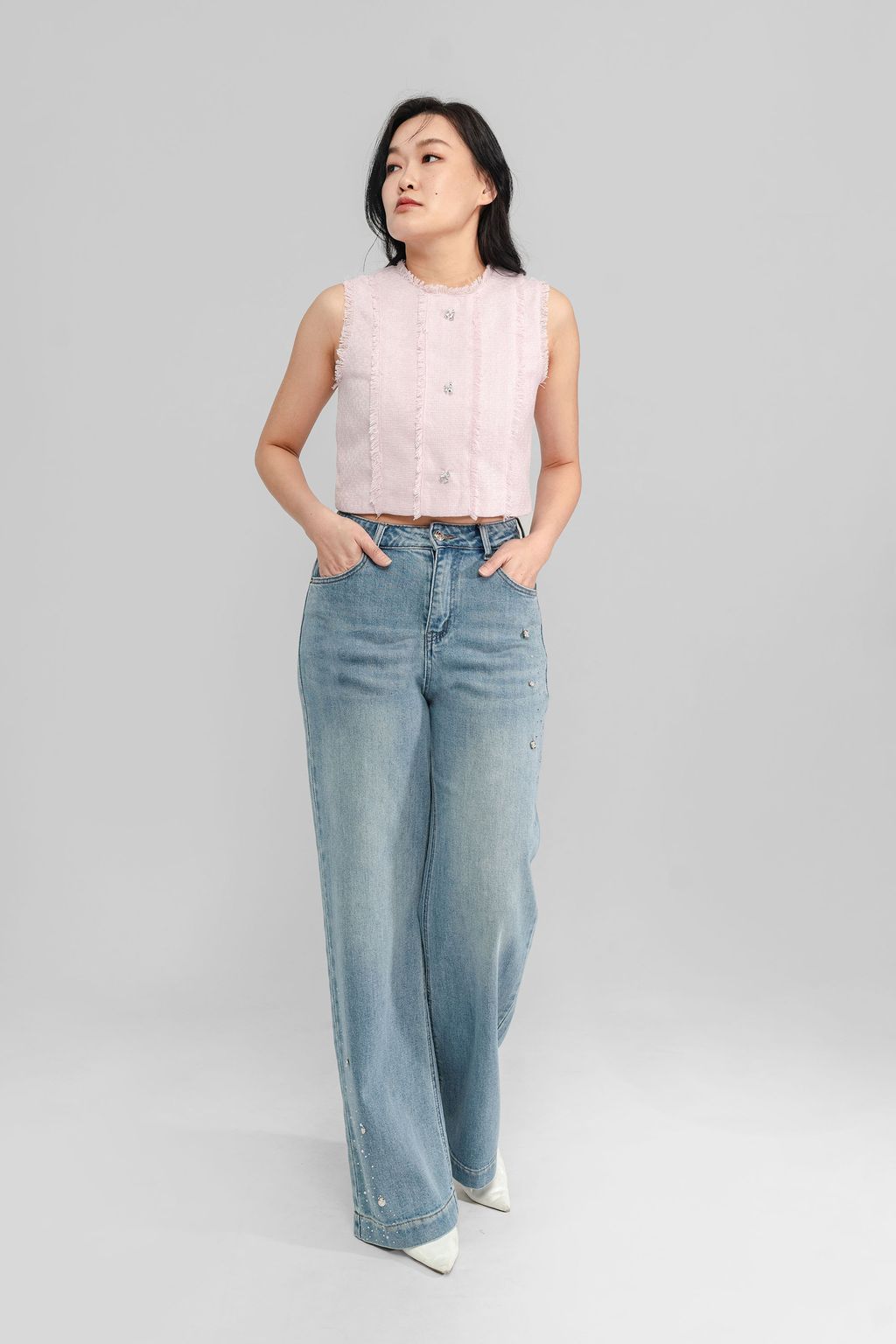 Alyssa Sleeveless Tweed Top1