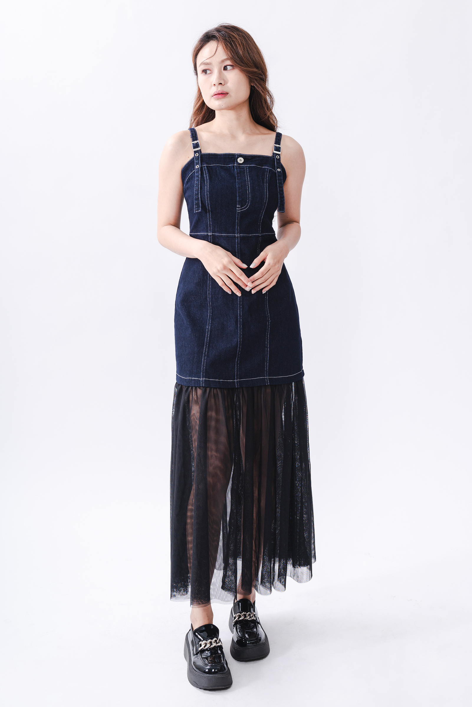 Verity Mesh Spliced Denim Dress4