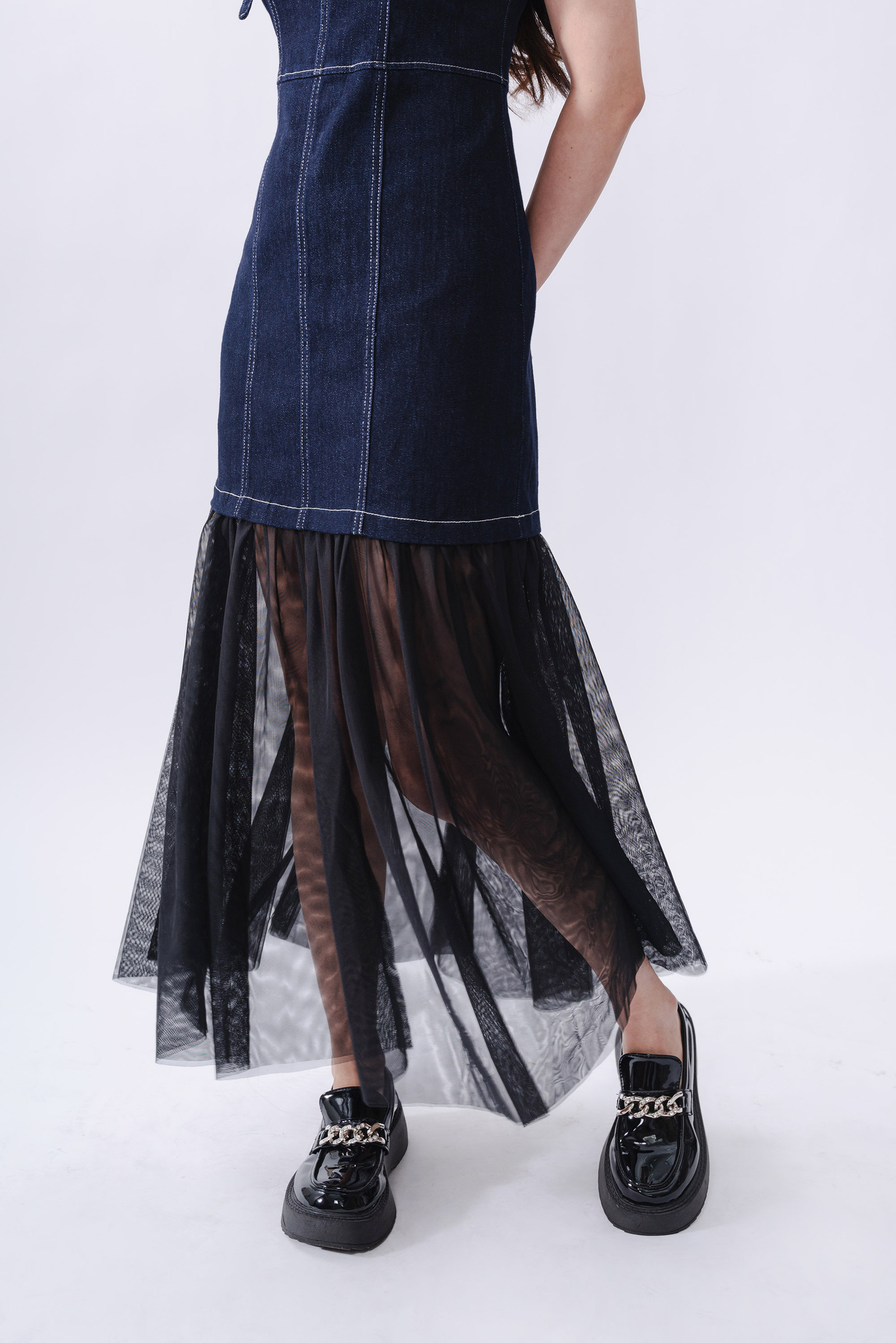 Verity Mesh Spliced Denim Dress8